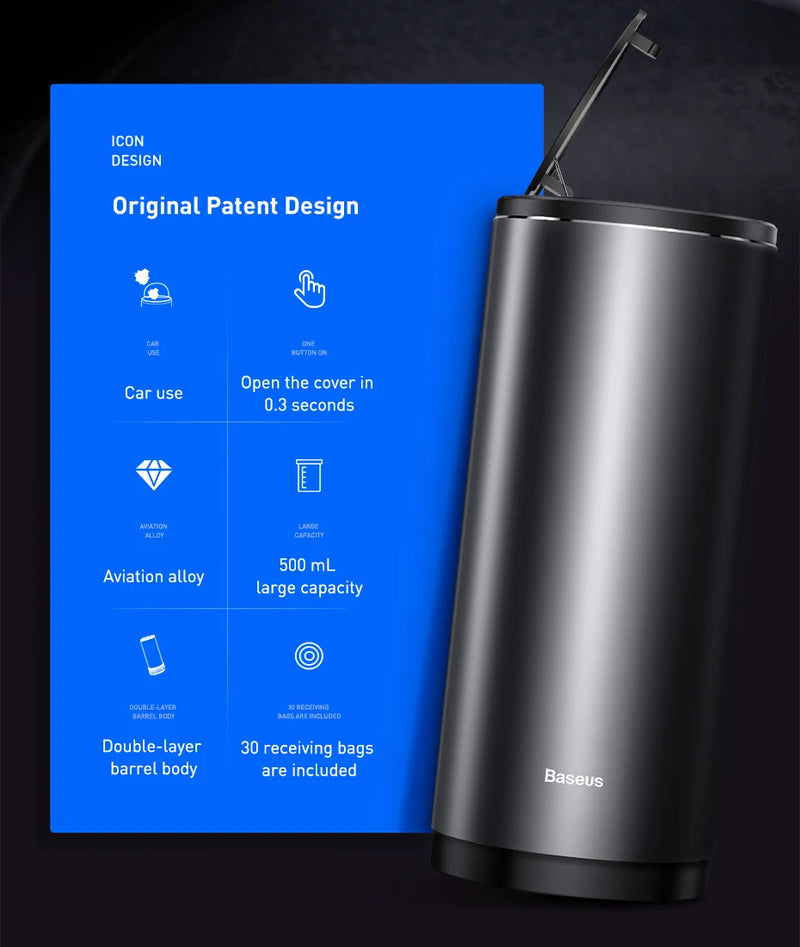 Lixeira de Carro Baseus em Liga de Metal - Organizador de Resíduos e Acessórios Automotivos