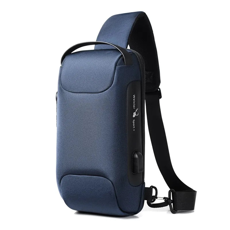 Bolsa Crossbody Masculina Antifurto com USB | Bolsa de Ombro Impermeável em Oxford para Viagens Curtas e Mochila de Peito Multifuncional