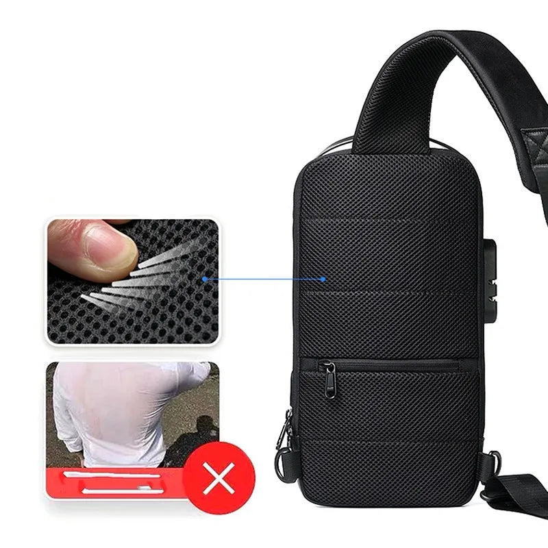 Bolsa Crossbody Masculina Antifurto com USB | Bolsa de Ombro Impermeável em Oxford para Viagens Curtas e Mochila de Peito Multifuncional