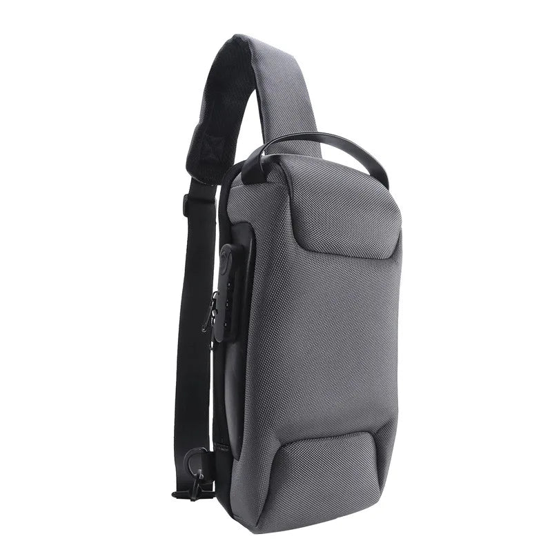 Bolsa Crossbody Masculina Antifurto com USB | Bolsa de Ombro Impermeável em Oxford para Viagens Curtas e Mochila de Peito Multifuncional