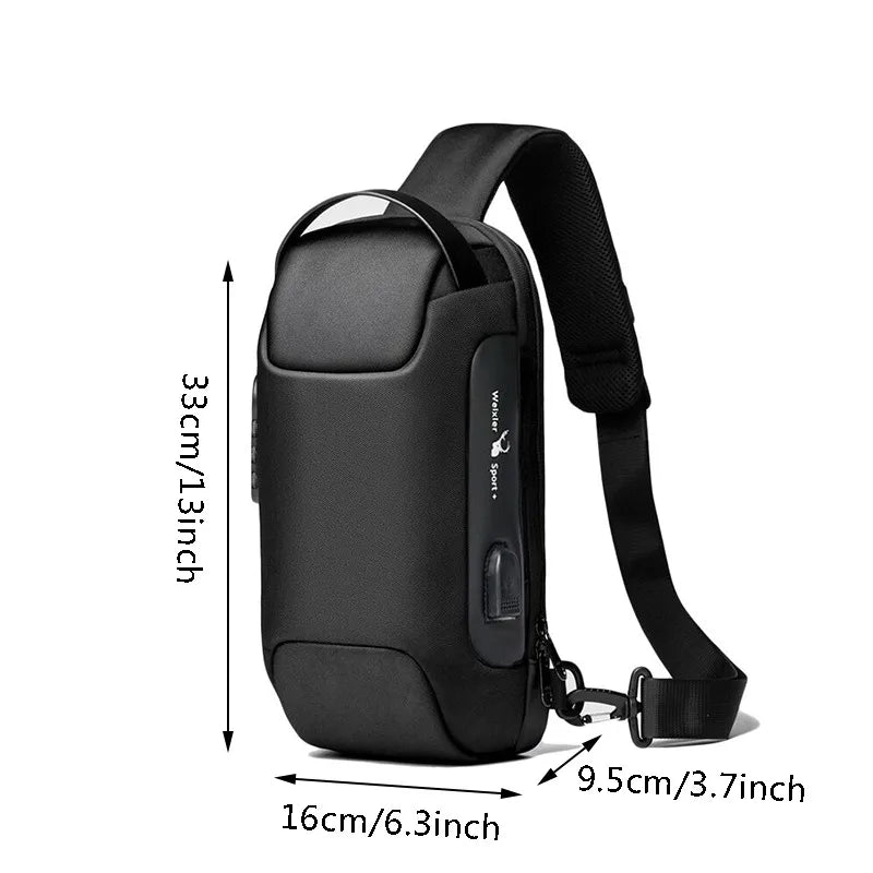 Bolsa Crossbody Masculina Antifurto com USB | Bolsa de Ombro Impermeável em Oxford para Viagens Curtas e Mochila de Peito Multifuncional