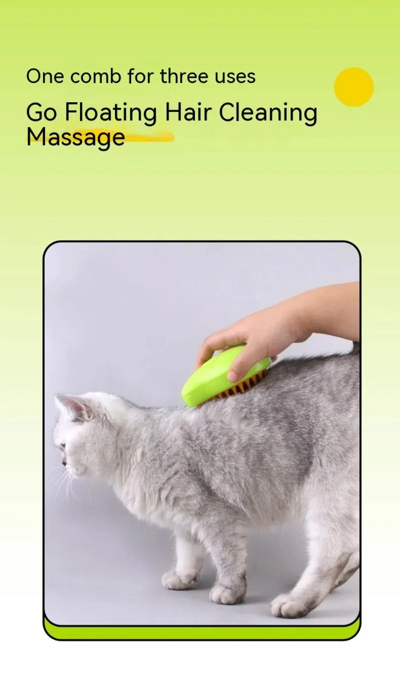 Escova Elétrica para Banho e Higiene de Gatos e Cachorros com Spray a Vapor | Removedor de Pelos e Massageador de Animais de Estimação